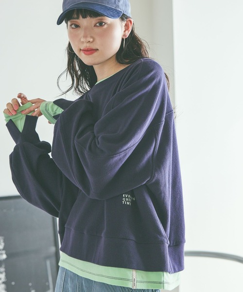 niko and...（ニコアンド）の「レイヤーライクスウェットプルオーバー（スウェット・レディース・ピンク/グレー/オフホワイト/ネイビー・MEDIUM/LARGE）」の3枚目の写真