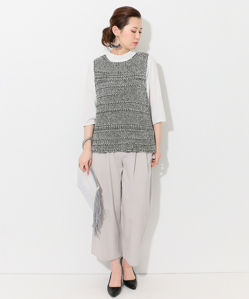 SENSE OF PLACE by URBAN RESEARCH(センスオブプレイスバイアーバンリサーチ)の「TRB 畦引き揃えニットベスト(ベスト・レディース・ベージュ/ブラック・FREE)」の3枚目の写真