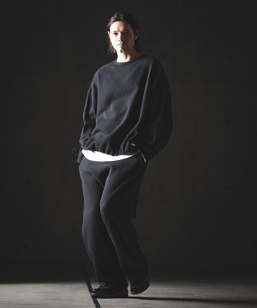 GLIMCLAP（グリムクラップ）の「mp14554-Big Waffle Wide Straight Pants ワイドストレートパンツ(201-020-gls-cg)（その他パンツ・メンズ・ホワイト×グレー/グレイッシュベージュ/ブラック/ブラック×ホワイト・L/M/S）」の7枚目の写真