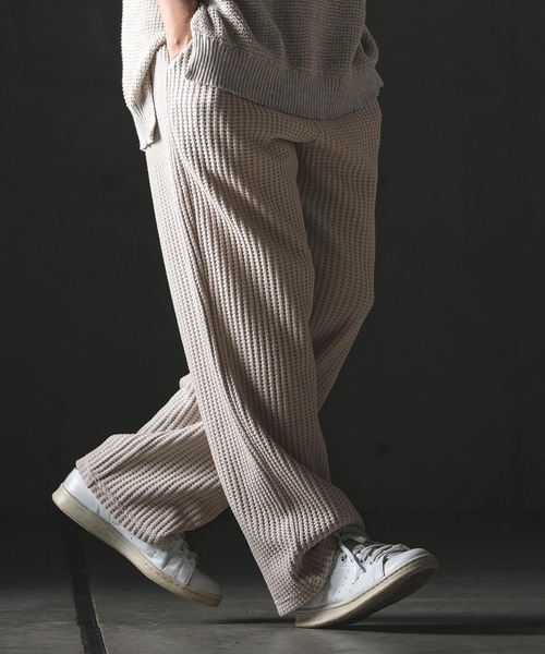 GLIMCLAP（グリムクラップ）の「mp14554-Big Waffle Wide Straight Pants ワイドストレートパンツ(201-020-gls-cg)（その他パンツ・メンズ・ホワイト×グレー/グレイッシュベージュ/ブラック/ブラック×ホワイト・L/M/S）」の10枚目の写真