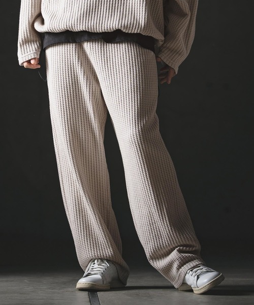 GLIMCLAP（グリムクラップ）の「mp14554-Big Waffle Wide Straight Pants ワイドストレートパンツ(201-020-gls-cg)（その他パンツ・メンズ・ホワイト×グレー/グレイッシュベージュ/ブラック/ブラック×ホワイト・L/M/S）」の11枚目の写真