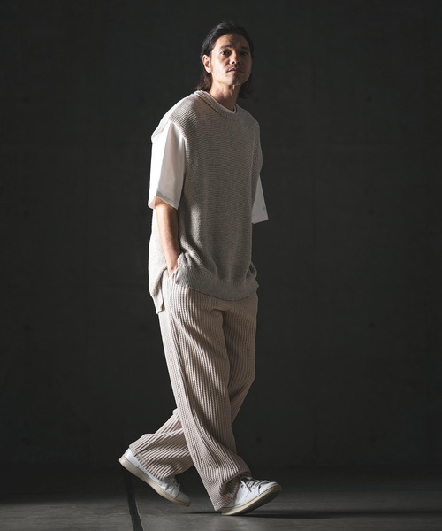 GLIMCLAP（グリムクラップ）の「mp14554-Big Waffle Wide Straight Pants ワイドストレートパンツ(201-020-gls-cg)（その他パンツ・メンズ・ホワイト×グレー/グレイッシュベージュ/ブラック/ブラック×ホワイト・L/M/S）」の12枚目の写真