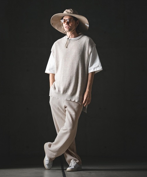 GLIMCLAP（グリムクラップ）の「mp14554-Big Waffle Wide Straight Pants ワイドストレートパンツ(201-020-gls-cg)（その他パンツ・メンズ・ホワイト×グレー/グレイッシュベージュ/ブラック/ブラック×ホワイト・L/M/S）」の13枚目の写真