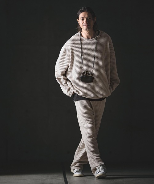 GLIMCLAP（グリムクラップ）の「mp14554-Big Waffle Wide Straight Pants ワイドストレートパンツ(201-020-gls-cg)（その他パンツ・メンズ・ホワイト×グレー/グレイッシュベージュ/ブラック/ブラック×ホワイト・L/M/S）」の14枚目の写真