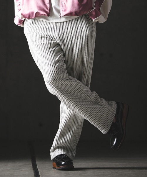 GLIMCLAP（グリムクラップ）の「mp14554-Big Waffle Wide Straight Pants ワイドストレートパンツ(201-020-gls-cg)（その他パンツ・メンズ・ホワイト×グレー/グレイッシュベージュ/ブラック/ブラック×ホワイト・L/M/S）」の16枚目の写真