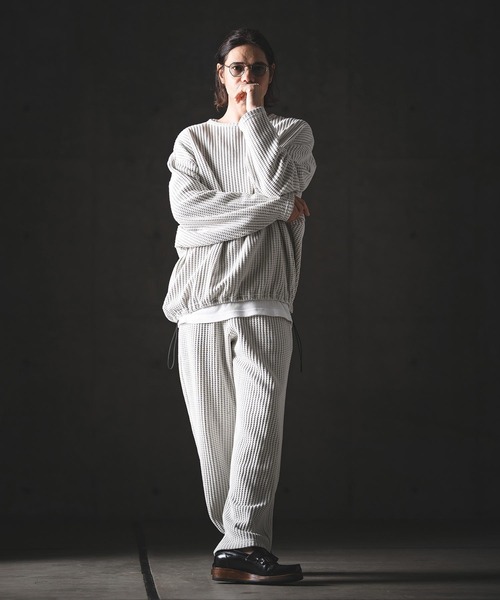 GLIMCLAP（グリムクラップ）の「mp14554-Big Waffle Wide Straight Pants ワイドストレートパンツ(201-020-gls-cg)（その他パンツ・メンズ・ホワイト×グレー/グレイッシュベージュ/ブラック/ブラック×ホワイト・L/M/S）」の17枚目の写真