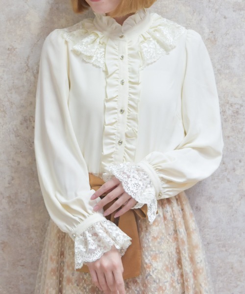 axes femme(アクシーズファム)の「レースフリルブラウス(シャツ/ブラウス・レディース・ブラック/ホワイト/ピンク・MEDIUM)」の4枚目の写真