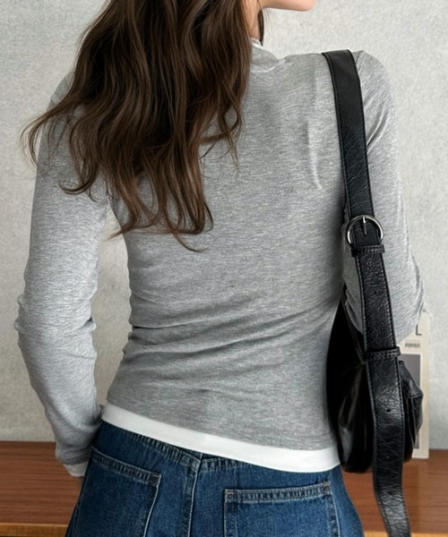 Eclat one(エクラワン)の「【Eclat one】配色レイヤード風 ネックデザイン カットソー(Tシャツ/カットソー・レディース・ブラック/ブラウン/ホワイト/グレー・FREE)」の9枚目の写真
