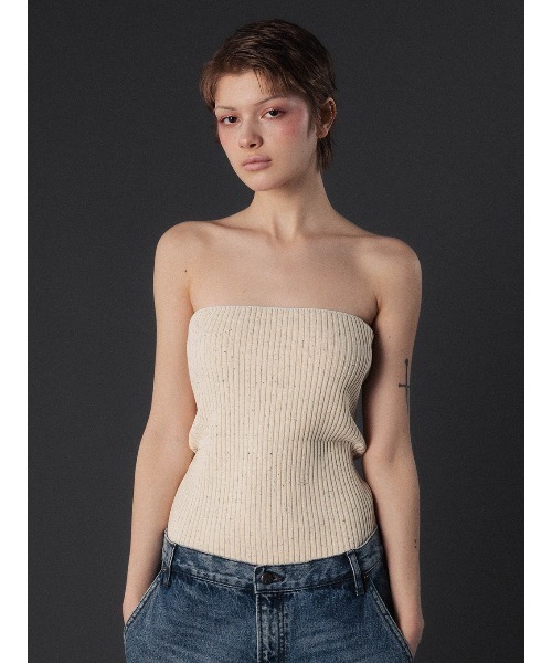 ELCHELE(エルチェレ)の「NEP KNIT TUBE TOP(チューブトップ・レディース・サックスブルー/ライトブラウン/オートミール/レッド・FREE)」の2枚目の写真