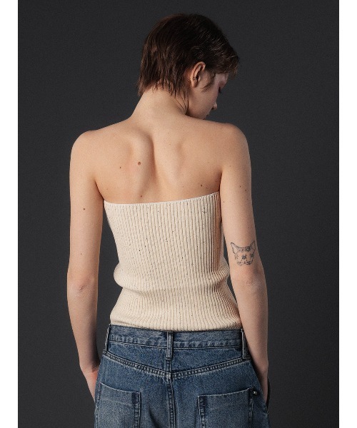 ELCHELE(エルチェレ)の「NEP KNIT TUBE TOP(チューブトップ・レディース・サックスブルー/ライトブラウン/オートミール/レッド・FREE)」の8枚目の写真
