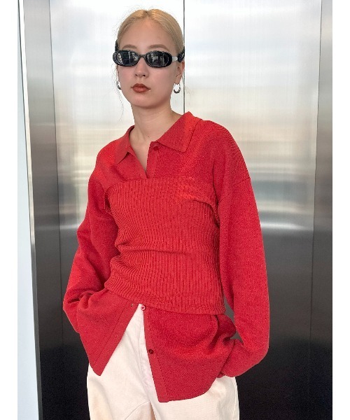 ELCHELE(エルチェレ)の「NEP KNIT TUBE TOP(チューブトップ・レディース・サックスブルー/ライトブラウン/オートミール/レッド・FREE)」の20枚目の写真