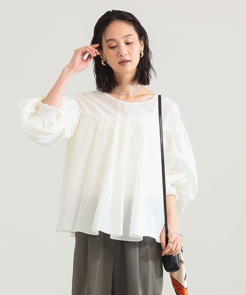 Demi-Luxe BEAMS（デミルクス ビームス）の「【8/6値下げ】コットンシルク 2WAY ブラウス（シャツ/ブラウス・レディース・オレンジ/ブラック/オフホワイト・ONE SIZE）」の2枚目の写真