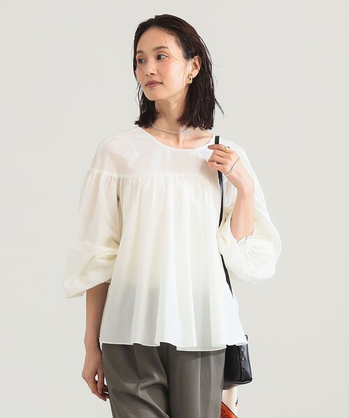 Demi-Luxe BEAMS（デミルクス ビームス）の「【8/6値下げ】コットンシルク 2WAY ブラウス（シャツ/ブラウス・レディース・オレンジ/ブラック/オフホワイト・ONE SIZE）」の8枚目の写真