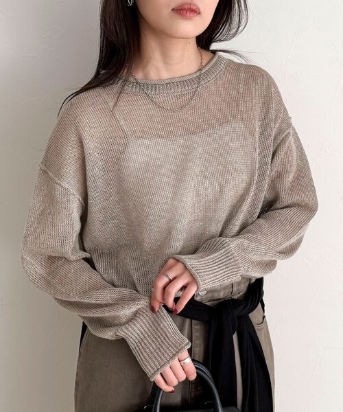 fredy emue（フレディエミュ）の「LINEN100ニットプルオーバー（ニット/セーター・レディース・ライトグリーン/オフホワイト/ベージュ/ネイビー・38）」の2枚目の写真