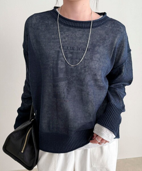 fredy emue（フレディエミュ）の「LINEN100ニットプルオーバー（ニット/セーター・レディース・ライトグリーン/オフホワイト/ベージュ/ネイビー・38）」の4枚目の写真