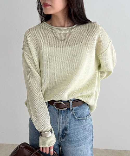 fredy emue（フレディエミュ）の「LINEN100ニットプルオーバー（ニット/セーター・レディース・ライトグリーン/オフホワイト/ベージュ/ネイビー・38）」の3枚目の写真