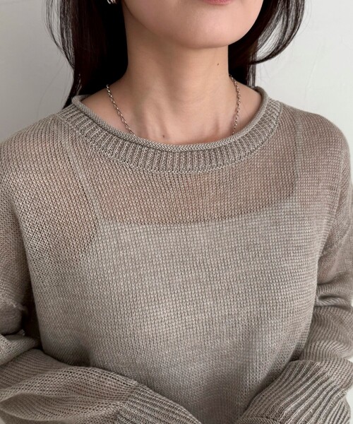 fredy emue（フレディエミュ）の「LINEN100ニットプルオーバー（ニット/セーター・レディース・ライトグリーン/オフホワイト/ベージュ/ネイビー・38）」の6枚目の写真