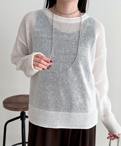 fredy emue（フレディエミュ）の「LINEN100ニットプルオーバー（ニット/セーター・レディース・ライトグリーン/オフホワイト/ベージュ/ネイビー・38）」の12枚目の写真