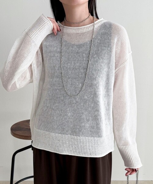 fredy emue（フレディエミュ）の「LINEN100ニットプルオーバー（ニット/セーター・レディース・ライトグリーン/オフホワイト/ベージュ/ネイビー・38）」の13枚目の写真