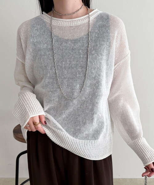 fredy emue（フレディエミュ）の「LINEN100ニットプルオーバー（ニット/セーター・レディース・ライトグリーン/オフホワイト/ベージュ/ネイビー・38）」の15枚目の写真