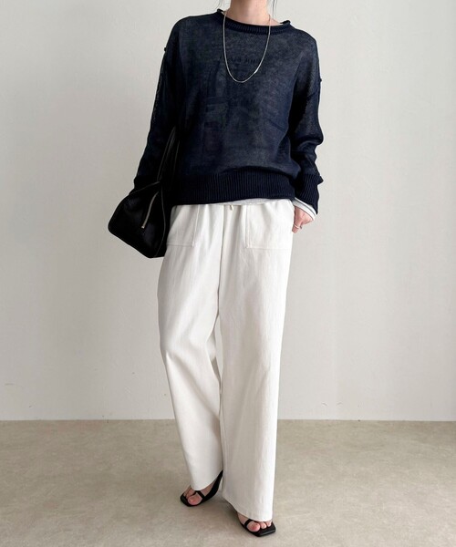 fredy emue（フレディエミュ）の「LINEN100ニットプルオーバー（ニット/セーター・レディース・ライトグリーン/オフホワイト/ベージュ/ネイビー・38）」の16枚目の写真