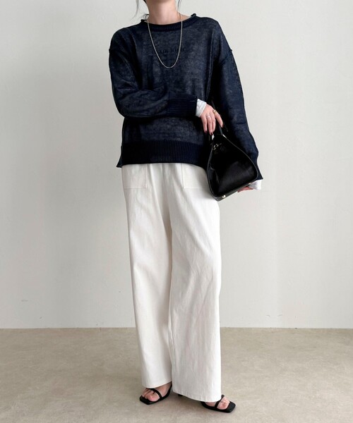 fredy emue（フレディエミュ）の「LINEN100ニットプルオーバー（ニット/セーター・レディース・ライトグリーン/オフホワイト/ベージュ/ネイビー・38）」の17枚目の写真