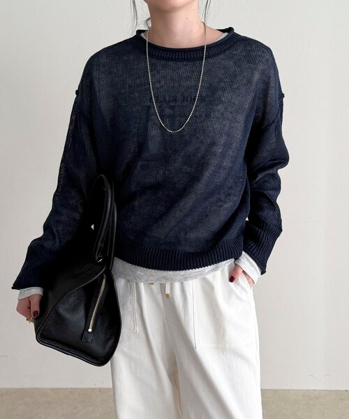 fredy emue（フレディエミュ）の「LINEN100ニットプルオーバー（ニット/セーター・レディース・ライトグリーン/オフホワイト/ベージュ/ネイビー・38）」の20枚目の写真