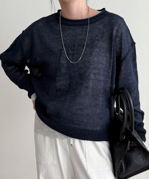 fredy emue（フレディエミュ）の「LINEN100ニットプルオーバー（ニット/セーター・レディース・ライトグリーン/オフホワイト/ベージュ/ネイビー・38）」の21枚目の写真