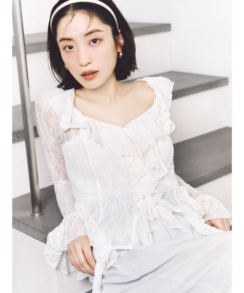 SNIDEL(スナイデル)の「カットレースフリルプルオーバー(Tシャツ/カットソー・レディース・カーキ/アイボリー/ピンク・F)」の2枚目の写真