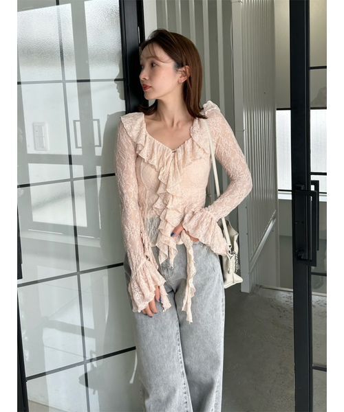 SNIDEL(スナイデル)の「カットレースフリルプルオーバー(Tシャツ/カットソー・レディース・カーキ/アイボリー/ピンク・F)」の10枚目の写真