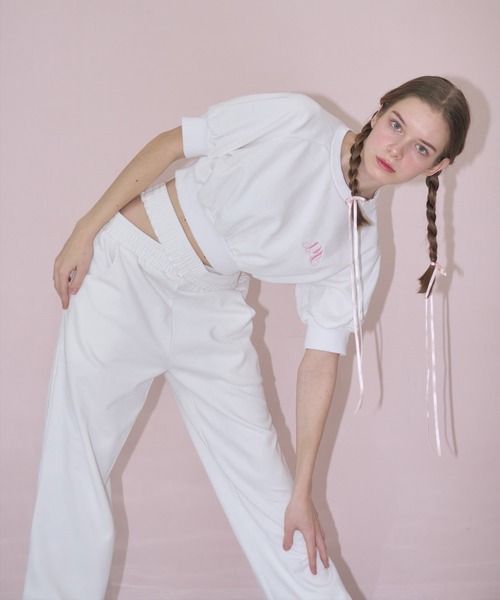 mieya mieya(ミーヤミーヤ)の「【mieya mieya】cross sweat pants/クロススウェットパンツ(スウェットパンツ・レディース・ホワイト・FREE)」の5枚目の写真