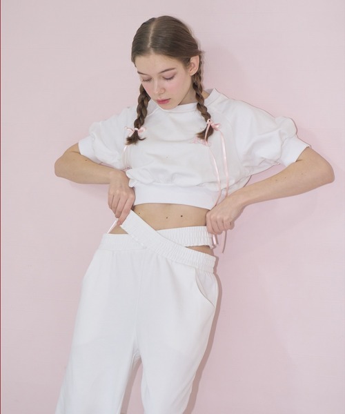mieya mieya(ミーヤミーヤ)の「【mieya mieya】cross sweat pants/クロススウェットパンツ(スウェットパンツ・レディース・ホワイト・FREE)」の6枚目の写真