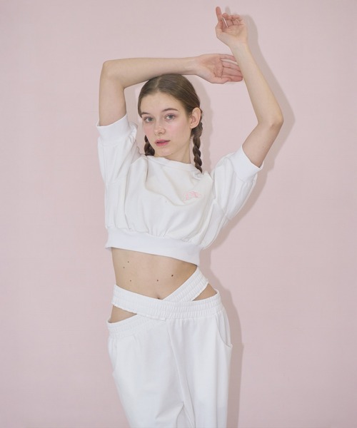 mieya mieya(ミーヤミーヤ)の「【mieya mieya】cross sweat pants/クロススウェットパンツ(スウェットパンツ・レディース・ホワイト・FREE)」の8枚目の写真