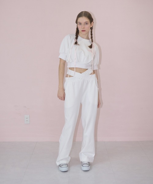 mieya mieya(ミーヤミーヤ)の「【mieya mieya】cross sweat pants/クロススウェットパンツ(スウェットパンツ・レディース・ホワイト・FREE)」の9枚目の写真