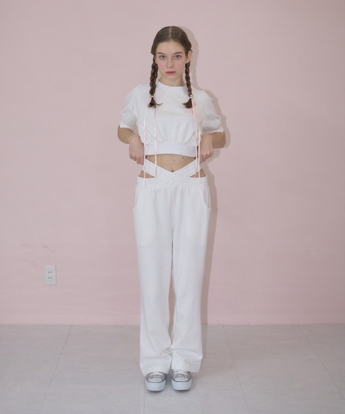 mieya mieya(ミーヤミーヤ)の「【mieya mieya】cross sweat pants/クロススウェットパンツ(スウェットパンツ・レディース・ホワイト・FREE)」の10枚目の写真