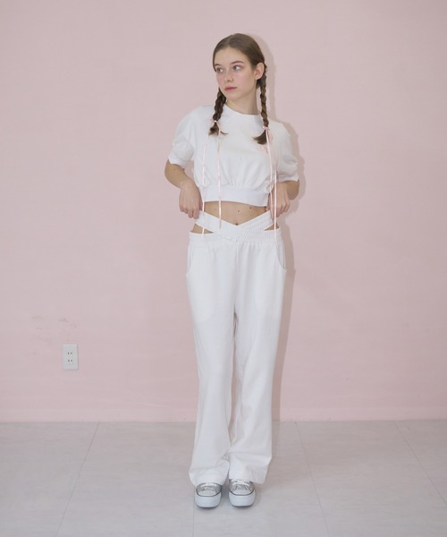 mieya mieya(ミーヤミーヤ)の「【mieya mieya】cross sweat pants/クロススウェットパンツ(スウェットパンツ・レディース・ホワイト・FREE)」の19枚目の写真