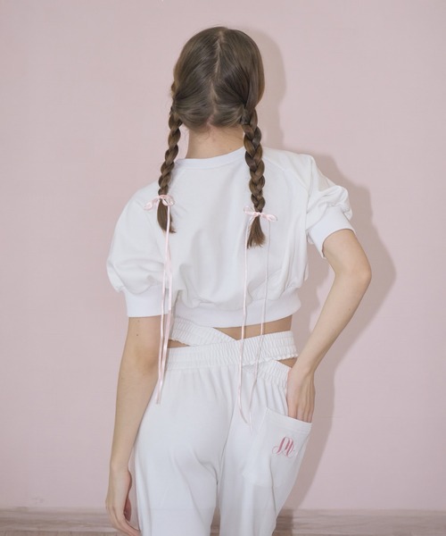 mieya mieya(ミーヤミーヤ)の「【mieya mieya】cross sweat pants/クロススウェットパンツ(スウェットパンツ・レディース・ホワイト・FREE)」の3枚目の写真