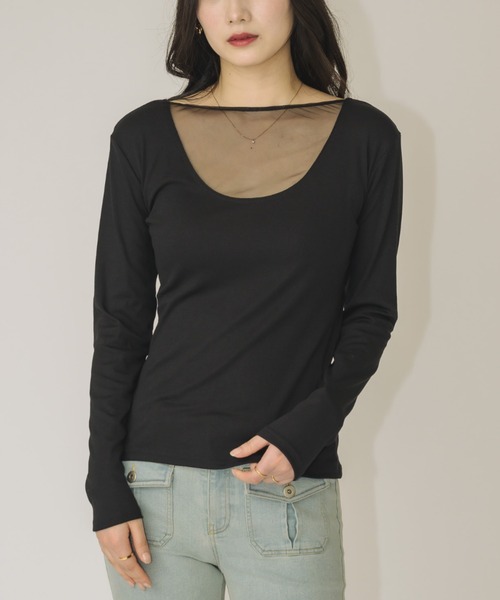 NEUNA(ヌナ)の「シアーレイヤード2WAYロングスリーブトップス(Tシャツ/カットソー・レディース・ブラウン/アイボリー/ブラック・FREE)」の3枚目の写真