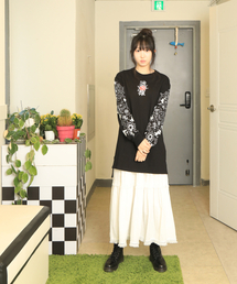 Monkey Flower（モンキーフラワー）の「スリップ装飾3段フレアロングスカート/MS6WSK02F_WHITE（スカート）」