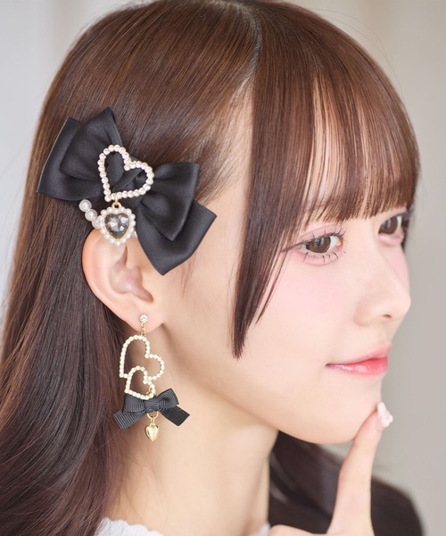ROJITA(ロジータ)の「ハートビジュパール付きリボンクリップセット(バレッタ/ヘアクリップ・レディース・ブラック/ボルドー/ピンク・FREE)」の2枚目の写真