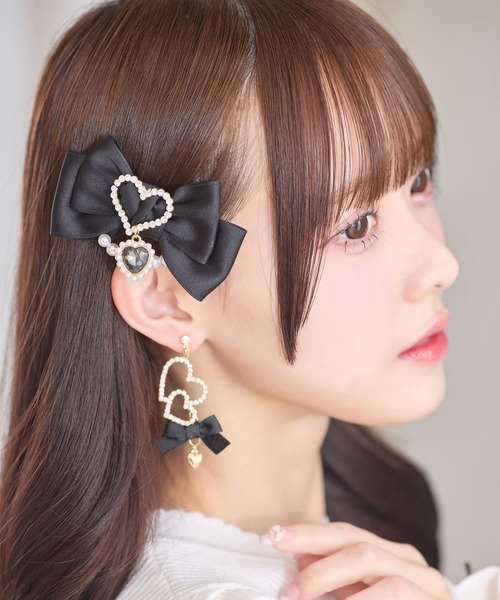 ROJITA(ロジータ)の「ハートビジュパール付きリボンクリップセット(バレッタ/ヘアクリップ・レディース・ブラック/ボルドー/ピンク・FREE)」の4枚目の写真