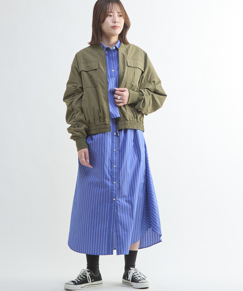 CONVERSE TOKYO(コンバーストウキョウ)の「GATHER SLEEVE MILITARY MA-1 JACKET(ブルゾン・レディース・ブラック/カーキ・FREE)」の9枚目の写真