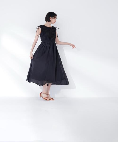 NATURAL BEAUTY BASIC(ナチュラルビューティーベーシック)の「◇シアーチェックギャザーワンピース(ワンピース・レディース・オレンジ/イエロー/ブラック・P/S/MEDIUM)」の9枚目の写真