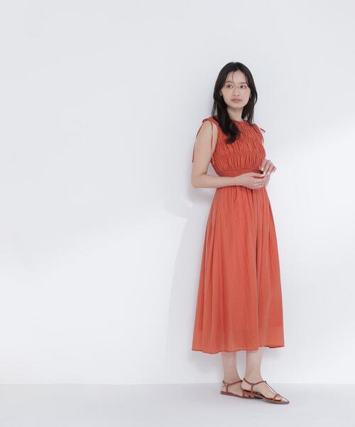 NATURAL BEAUTY BASIC(ナチュラルビューティーベーシック)の「◇シアーチェックギャザーワンピース(ワンピース・レディース・オレンジ/イエロー/ブラック・P/S/MEDIUM)」の7枚目の写真