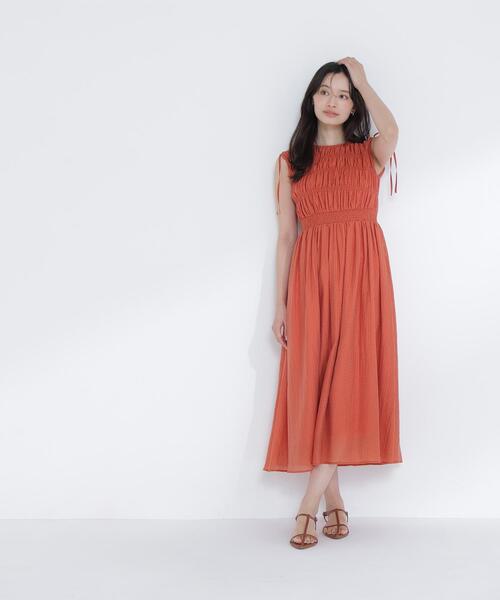 NATURAL BEAUTY BASIC(ナチュラルビューティーベーシック)の「◇シアーチェックギャザーワンピース(ワンピース・レディース・オレンジ/イエロー/ブラック・P/S/MEDIUM)」の9枚目の写真