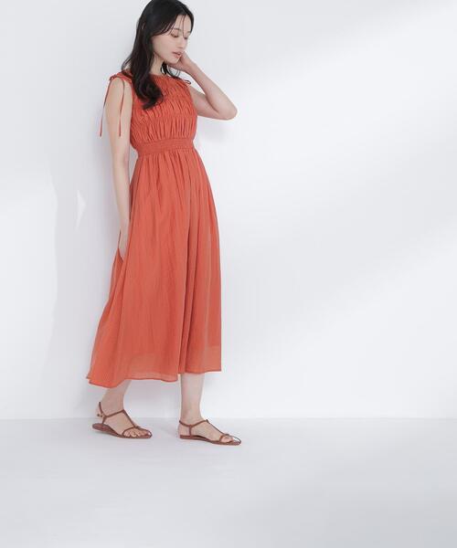 NATURAL BEAUTY BASIC(ナチュラルビューティーベーシック)の「◇シアーチェックギャザーワンピース(ワンピース・レディース・オレンジ/イエロー/ブラック・P/S/MEDIUM)」の11枚目の写真