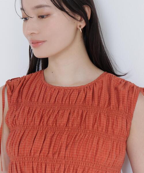 NATURAL BEAUTY BASIC(ナチュラルビューティーベーシック)の「◇シアーチェックギャザーワンピース(ワンピース・レディース・オレンジ/イエロー/ブラック・P/S/MEDIUM)」の14枚目の写真