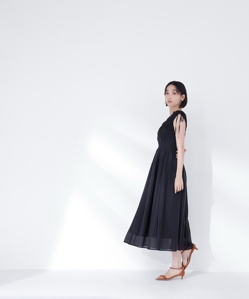 NATURAL BEAUTY BASIC(ナチュラルビューティーベーシック)の「◇シアーチェックギャザーワンピース(ワンピース・レディース・オレンジ/イエロー/ブラック・P/S/MEDIUM)」の6枚目の写真