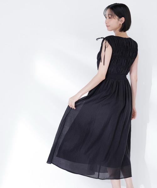 NATURAL BEAUTY BASIC(ナチュラルビューティーベーシック)の「◇シアーチェックギャザーワンピース(ワンピース・レディース・オレンジ/イエロー/ブラック・P/S/MEDIUM)」の7枚目の写真