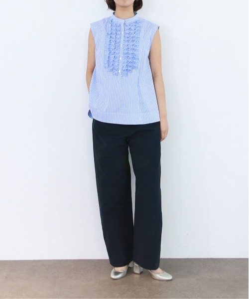 Marilyn Moon（マリリンムーン）の「modern tuck frill flare blouse（シャツ/ブラウス・レディース・ピンク/ホワイト/ブルー系その他/ライトブルー/ホワイト×ブルー・FREE）」の3枚目の写真